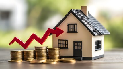 A small house with coins and an increasing arrow symbol