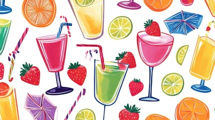 Colorful Drink Illustration with Fruits and Summer Vibes