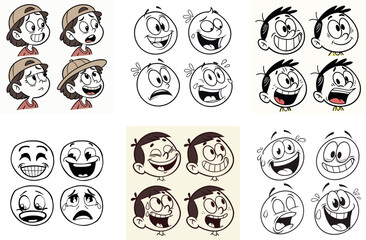Hand-Drawn Doodle Faces & Emotions – Cute Cartoon Sketch Vector for Stickers & Comics, set of hand-drawn cartoon faces , 24 set bundle