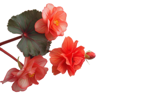 Vibrant orange begonia flowers with transparent background