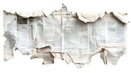 Torn newspaper pieces png with transparent background for scrapbooking, collage art, and graphic design projects.