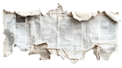 Torn newspaper pieces png with transparent background for scrapbooking, collage art, and graphic design projects.
