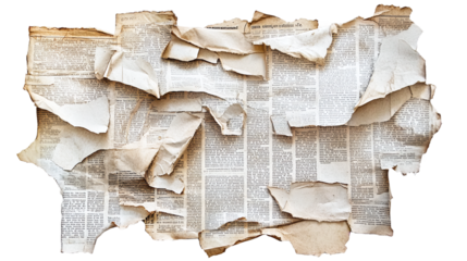 Torn newspaper pieces png with transparent background for scrapbooking, collage art, and graphic design projects.