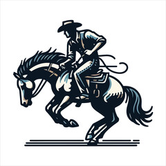 A cowboy on a rearing horse, swinging a lasso