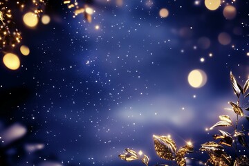 Golden Leaves and Twinkling Lights in a Starry Night Sky