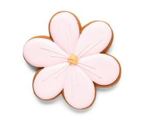 Tasty Easter cookie in shape of flower isolated on white background, closeup