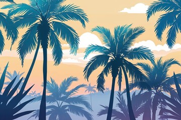 Obraz premium Vibrant Lemon Palm Silhouettes in Soft Hues for a Serene Tropical Getaway