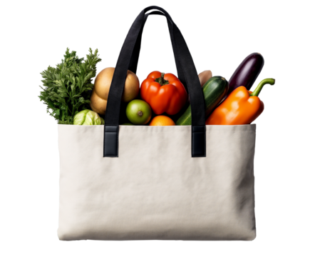grocery tote bag filled with organic produce