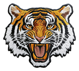 Fierce tiger roar jungle embroidery wildlife. Patch design isolated