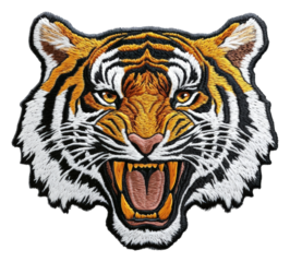 Fierce tiger roar jungle embroidery wildlife. Patch design isolated