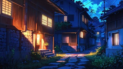 Obraz premium Anime village landscape background