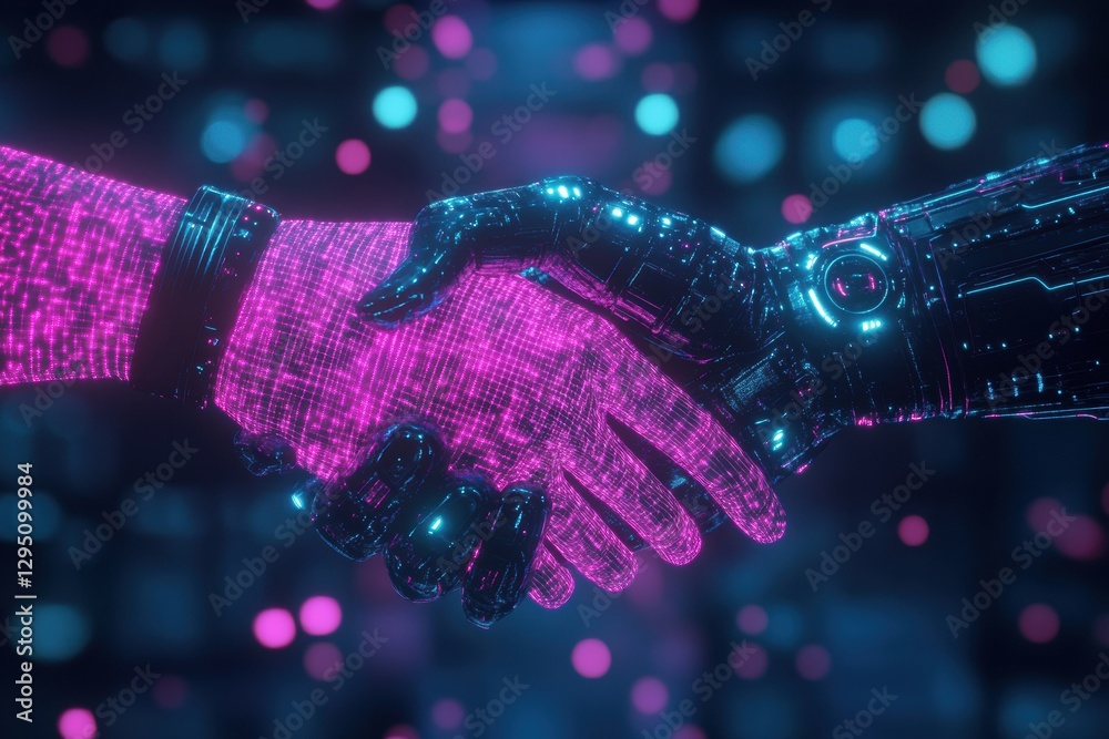 Leinwandbilder digital avatars engage in metaverse social interaction with a handshake in a vibrant virtual environ
