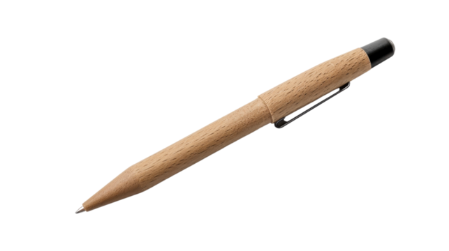 Wooden ballpoint pen isolated on transparent background