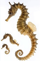 Obraz premium Graceful Seahorses Swimming in Clear Waters with Intricate Spirals and Natural Beauty 