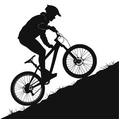 Fototapeta premium High-Quality Black and White Silhouette Vector boy cycling on mountains 