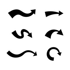 Black wavy arrows set, direction icon, vector illustration.