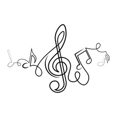 Music notes line design, vector illustration.