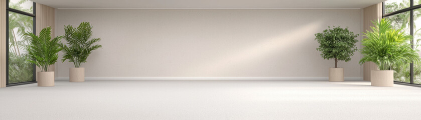 Fototapeta premium Minimalist interior design with plants and natural light