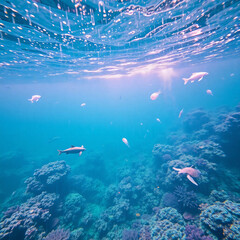 Fototapeta premium Pristine Plastic-Free Ocean with Vibrant Marine Life and Coral Reefs