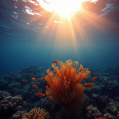 Obraz premium Pristine Plastic-Free Ocean with Vibrant Marine Life and Coral Reefs