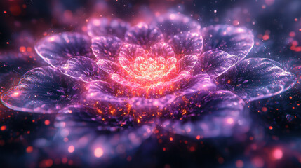 vibrant, glowing flower with intricate patterns and sparkling details, radiating energy and beauty