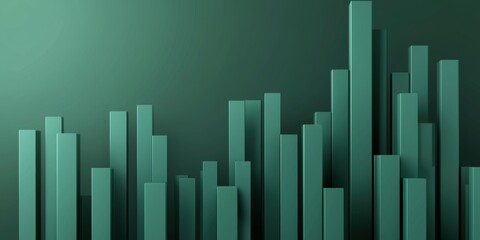 Obraz premium Abstract green backdrop featuring vertical bars of varying heights, creating a modern and dynamic visual effect.