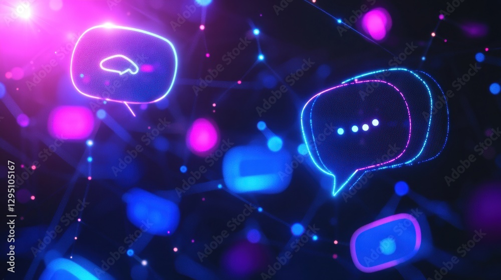 Fototapete floating chat bubbles create a vibrant social media interface with glowing notifications at night. g