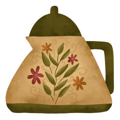 Antique Brown Teapot with Floral Ornaments