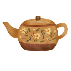 Antique Brown Teapot with Floral Ornaments