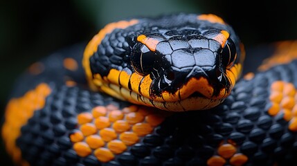 Fototapeta premium Close-up venomous snake coiled, jungle background