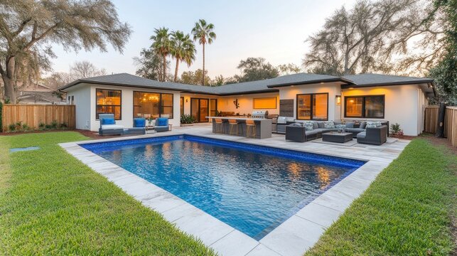 Modern Florida Pool Home Backyard