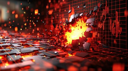 Digital Explosion Technological Breakdown and Market Crash Concept