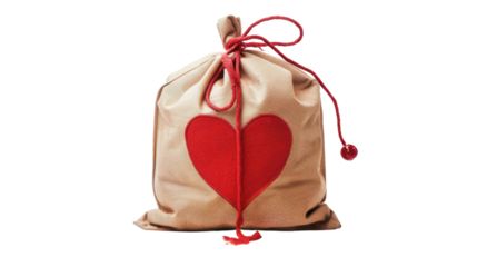 Cloth bag with red heart showing love and affection on transparent background