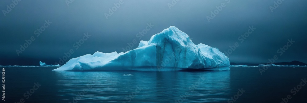 Aufkleber melting iceberg drifts in dark blue waters under a clear sky with no distractions for text. generati