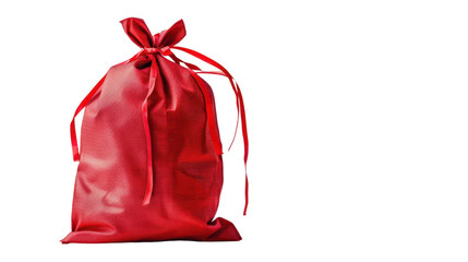 Red christmas sack with ribbon on transparent background
