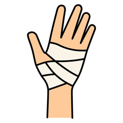hand with bandage medical safety protection flat color vector illustration template design