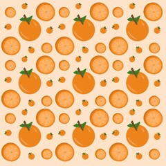 seamless pattern with oranges, leaves and orange slices on a orange background, seamless pattern with cute fruits, seamless pattern with fruits