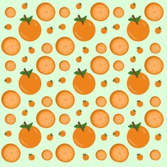 seamless pattern with oranges, leaves and orange slices on a green background, seamless pattern with cute fruits, seamless pattern with fruits