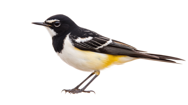Side view of a wagtail bird in full color isolated on transparent background, ideal for birdwatching enthusiasts and nature-themed design projects.