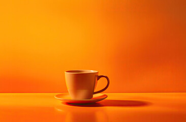 Obraz premium A simple coffee cup on an orange background, highlighting minimalist design.
