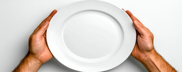 Empty Plate Held with Two Hands Top View Meal Ready Concept Food Presentation Clean Tableware Still Life