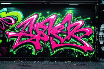 Vibrant Neon Pink and Electric Green Graffiti Art Showcasing Urban Street Culture