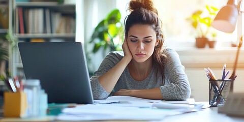 A driven woman working on a deadline at her office desk