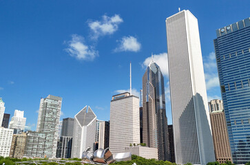Breathtaking summer aerial view of Chicago skyscrapers from Millennium Park