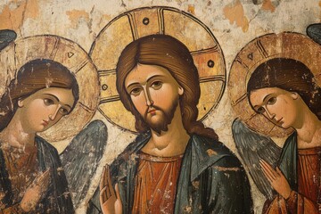 Byzantine Icon of Jesus Christ with Angels: A Masterpiece of Religious Art