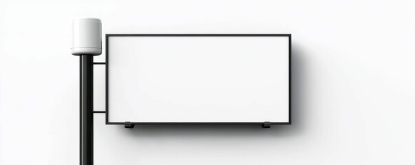 Blank Billboard Display on Pole against Clean White Wall Backdrop for Custom Advertising