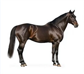 Obraz premium Sleek Brown Horse Posing Elegantly Against a White Background Exuding Strength and Grace 