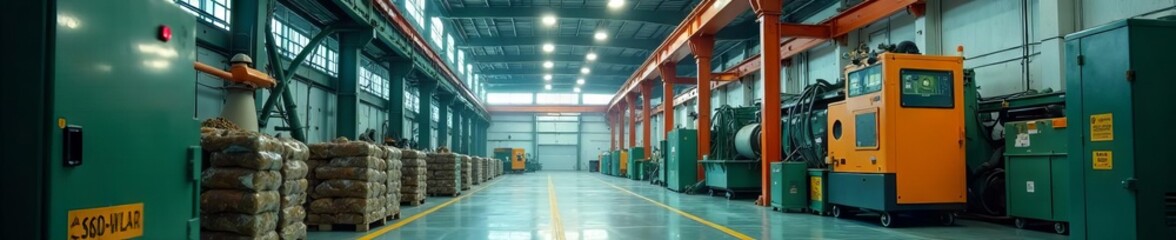 Fototapeta premium High-tech recycling facility, innovative waste processing, renewable energy integration , processing, steel structure, sustainable