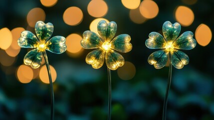 Delicate Decorative Lights in Shape of Flowers Creating a Magical Atmosphere at Night