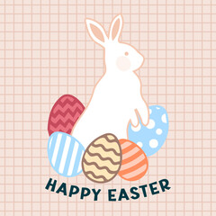 Happy Easter with bunny and eggs. Happy easter day vector.